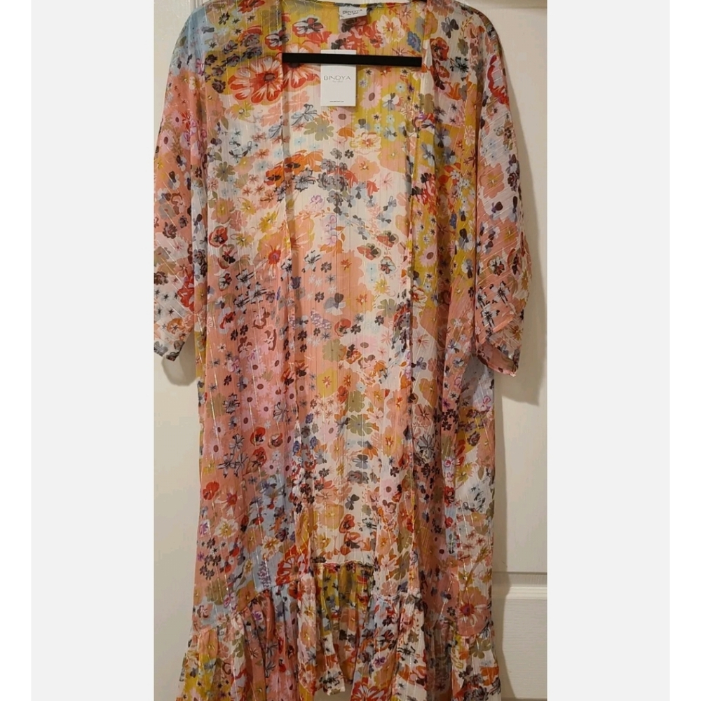 Bindya New York Sheer Floral Pleated Cover Up Dress Shawl Wrap Scarf One Size